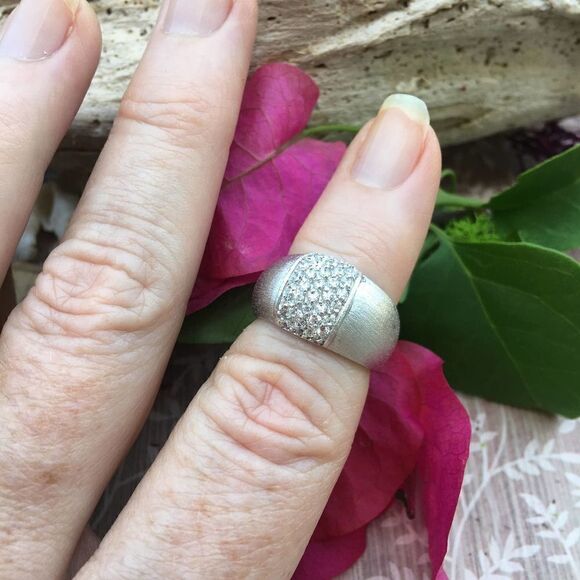 Brushed Platinum Solid Sterling Silver Pave Set Cz Ring Size 7 - Picture 5 of 8